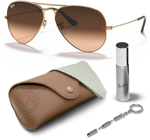 Ray-Ban RB3025 AVIATOR GRADIENT Pilot Shaped Non-Polarized Sunglasses for Men & Women – Includes Official RAYBAN Eyewear Kit – Ideal Formal & Casual Wear Sunglasses – Pink/Brown Lens