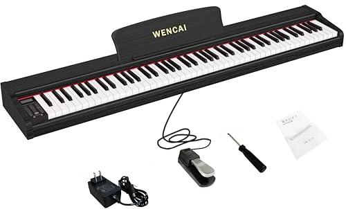 WENCAI 88 Keys Digital Piano Keyboard, Full Size Electric Pianos with Velocity-Sensitive Keys for Beginner, Wooden electronic Piano with Pedal, Support USB MIDI, Black