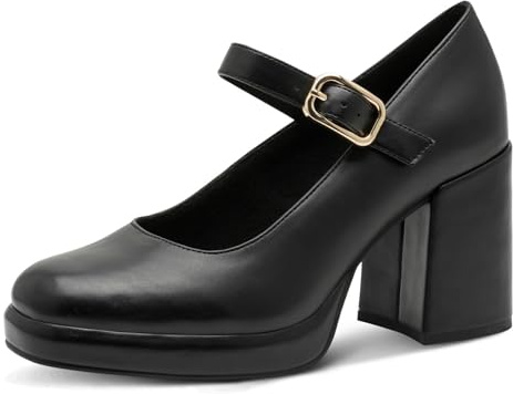 MARCO TOZZI Damen Pumps mit Riemen Elegant mit Blockabsatz, Schwarz (Black), 40 EU