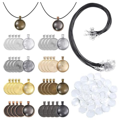 DragonX2 40 StüCke Cabochon Set Rund AnhäNger LüNette 25 Mm Rundes Tretlager, 8 Farben, 5 StüCk Pro Farbe, 40 StüCk 25 Mm Rundes Mittelglas, 15 Schwarze Halskettenseile FüR Diy Schmuckherstellun