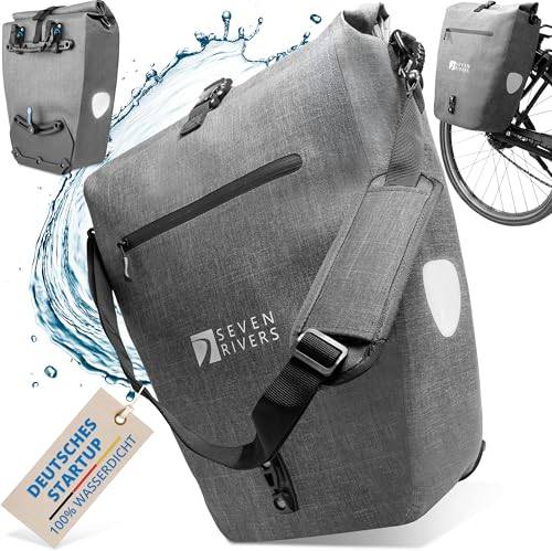 SEVENRIVERS 2in1 Fahrradtasche Gepäckträgertasche wasserdicht 100% PVC frei + Laptopfach + Schultergurt – Fahrrad Tasche für Gepäckträger (Grau)