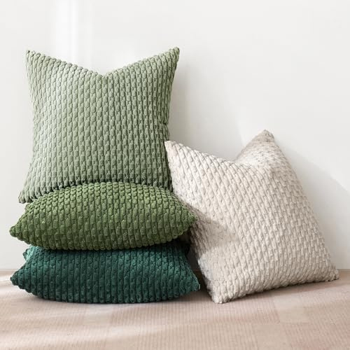 MIULEE 4er Set Kissenbezug 50×50cm Kordsamt Ananas-Ähren Grün Serie | Weiche Kordsamt Struktur Langlebig Pflegeleicht Reißverschluss Dekorativ für Sofa Wohnzimmer Schlafzimmer und Büro