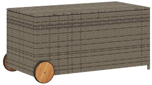 vidaXL Gartentruhe mit Rollen Grau 190L Poly Rattan