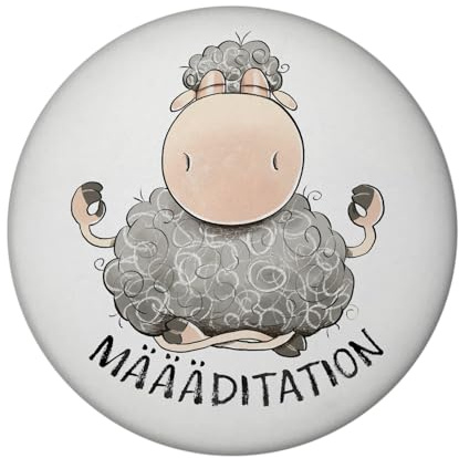 Schaf Magnet mit Flaschenöffner rund mit Spruch MÄÄÄditation Yoga-Genuss süßer Humor Flauschiger Meditationssport-Begleiter Witziges Schaf für MÄÄÄditation