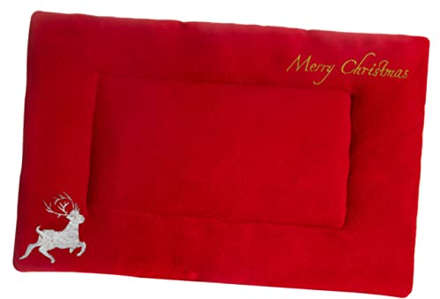 BCOATH Weihnachten Haustiermatte Plüsch Verdickt Wärme Kissen Mit Hirschstickerei Waschbar Weiche Matte Für Kleine Katzen Und Hunde