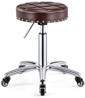 Rollhocker mit Rollen, Hocker auf Rollen, rund, hoch, drehbar, 360 Grad drehbar, Rollhocker (Farbe: Braun)