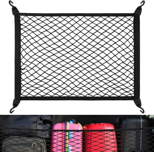 Yimomoyi Rete Bagagliaio Auto, Rete Portaoggetti Elastica Con 4 Ganci 60×40cm, Estensibile Fino a 120×80cm per SUV e Camion