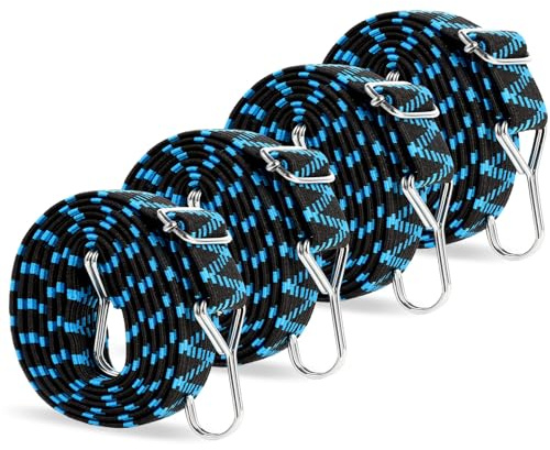 Adjustable Bungee Cords, 80 Inch Bungee Cords with Hooks Heavy Duty, Flat High Elastic Rubber Bungee Straps for Camping, Securing Tarps, Moving Cargo, Camps, Tarps