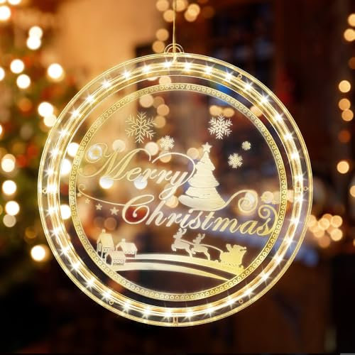 mizikuu Weihnachten Dekorative Fenster Licht, Weihnachtsbeleuchtung Warmweiß 3D Hängende Fensterlicht Batteriebetriebene Weihnachtsdeko Lichter (Weihnachten Frohe)