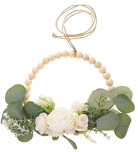 ULDIGI Holzperlengirlande Mit Kunstblumen Rustikale Dekoration Für Valentinstag Hochzeit Geburtstag Einfach An Wänden Türen Fenstern Zu Befestigen