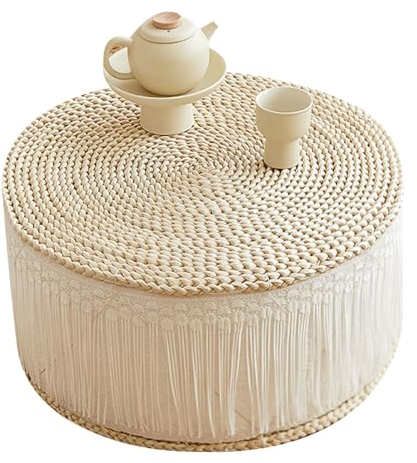 Preferspace Ottomane und Fußstütze aus natürlichem Rattan, handgeflochtener Pouf für Couchschreibtisch, weicher Tritthocker, gepolsterte Fußstütze für den Flur