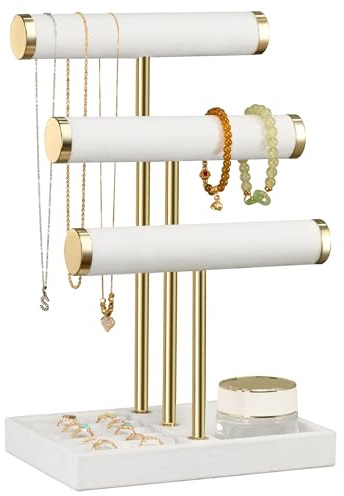 3 Tier Bracelet Holder Display - Detachable T Bar White Velvet Bracelet Holder, Jewelry Holder Organizer for Bracelet, Necklace, Watches, Rings