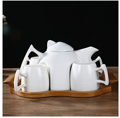 BOGAZY Juego De Te Juego de Té Juego De Té De Cerámica Moderno con Bandeja De Madera, Juego De Café, Tetera Sencilla para El Hogar, Juego De Tazas De Té para La Tarde Juego De Te para Adulto(B)