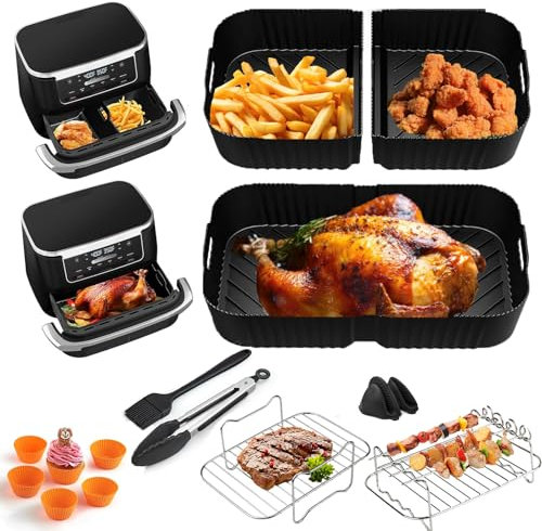 Heißluftfritteuse Zubehör für Ninja AF500EU Zubehör 18-Teiliges Airfryer Zubehör, Silikonform für Ninja Flexdrawer Af500DE 10,4L, Silikonform Heißluftfritteuse für Cosori 10L, TwinFry XXL 10L