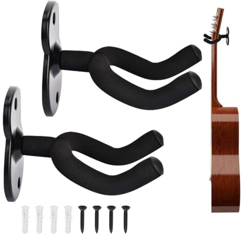 Anwangda 2 Pack Guitar Holder Wall Mount with Screws, Metal Guitar Hangers with Soft Rubber Protect, Guitar Wall Bracket Guitar Hook Display Stand for Acoustic Electric Guitar Bass Ukulele