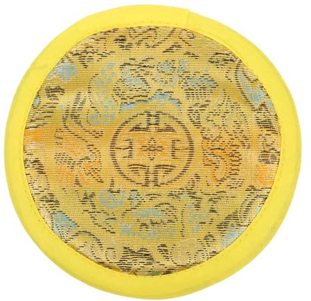 Nepalesische Klangschalenmatte aus Stoff, Handgenäht, Tragbar, Gelb | 1 Stück, Einfaches Zubehör für Buddhistische Klangschalen, Kompakte Unterlage aus Baumwollgewebe, Nepal