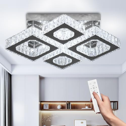 FRIXCHUR Dimmbar Moderne Kristall Deckenleuchte LED 4-flammig Quadratisch | Kompakte quadratische Kristall-Deckenleuchte mit 4 Lichtquellen und Dimmfunktion für Innenräume