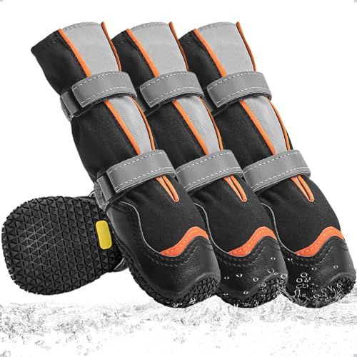 Ohcozzy Scarpe per Cani Profondamente Impermeabili, Stivali Alti per Cani con Linguetta a V, Suola in Gomma Resistente all'usura, Protezione Zampe Cane Piccoli Medi Grandi 4 Pezzi,XL