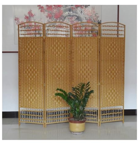 Rattan-Holzpaneel, Raumteiler für Balkon, Garten, Büro, freistehende Trennwand mit doppeltem Scharnier-Design (Gelb, 100 x 40 cm, 3 Stück)