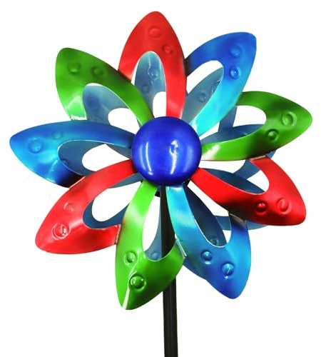 Gronhof Garden Wind Spinners, Dual-Sided Colorful Metal Windmill 13 Dia*55 Height Wind Sculptures & Spinners, Vibrant Outdoor Kinetic Art for Yard, Garden, Driveway Decor