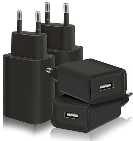 4 Pack 12W Ladegerät USB Netzteil Stecker Adapter, 2.4A/5V Ladestecker USB Netzstecker Steckdose Kompatibel mit iPhone Samsung Huawei Xiaomi Oppo (Schwarz)