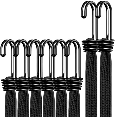 Bungee Cords with Hooks Heavy Duty, Flat Extra Strong Outdoor Bungee Straps, Secure Load Distribution Industrial Grade Bungee Rope for Securing Luggage, Tarps, Tents, (Black 36inch6pcs + 72inch2pcs)