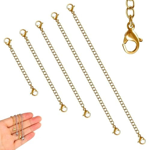 5 Pcs Necklace Extenders, 2/3/4/5/6 inch Gold Necklace Extenders, Adjustable Chain Extensions for Necklaces and Bracelets, Suitable for DIY Jewelry Making of Women Bracelets, and Ankles
