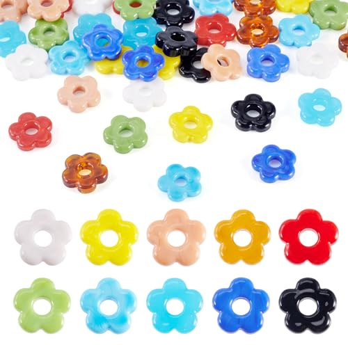Bestewelry 40 pièces Perles en Verre Lampwork Fleur Perles Cristal Floral Perles Fleur Creuse Perles d'Espacement Lâches pour Bracelet Collier Boucle d'Oreille Fabrication de Bijoux DIY