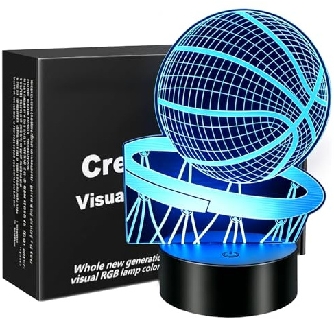 Pararty 3D Basketball Nachtlicht, Basketball Geschenke Kinder,LED Nachtlampe mit 7 Farben, USB/Batteriebetrieb,Leises Schlaflicht für Jungen Mädchen, Babyzimmer & Kinderzimmer [Energieklasse A]