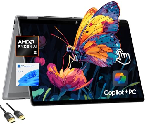 HP OmniBook X Flip Copilot+ PC Laptop Computer, 2-in-1 16 FHD Touchscreen Laptop, AMD Ryzen AI 5, 16GB RAM, 512GB SSD, Backlit Keyboard, WiFi 6 + BT, PDG HDMI Cable, US Version KB, Windows 11