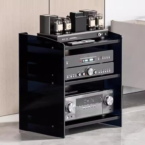 Mensola for giradischi, mobiletto multimediale, supporto audio/video con ripiani regolabili a 3/4 livelli, moderno rack AV, spazio for componenti stereo di intrattenimento(Black Acrylic,3 Tier)