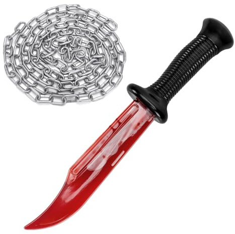 Coltello insanguinato con Catena Set - Coltello Scream Halloween 34 cm Plastica Ghostface Accessori Halloween Costume Horror Arma Finta con Sangue, coltellos di plastica Articoli Scherzo Accessori(A)