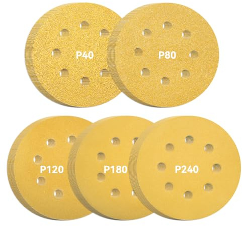 SenmaiTools Disque Abrasif 125mm 8 trous Grain 40 80120180 240 50 Pièces