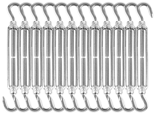 LOPYXBR 12 Stück Spannschloss M8 x 192mm, Seilspanner Edelstahl 304, Verstellbare Spannschlösser mit Haken, Sonnensegel Spanner, Wäscheleinenspanner, Zaunspanner für Gartendraht