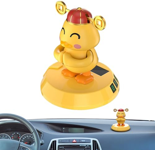 Arroopu Solar Dancing Figures | Yellow Duck Shaking Head Doll for Interior Decoration | Car Interior Wobble Ornament with Parking Number Plate for Children Family Men Kids Women Friends