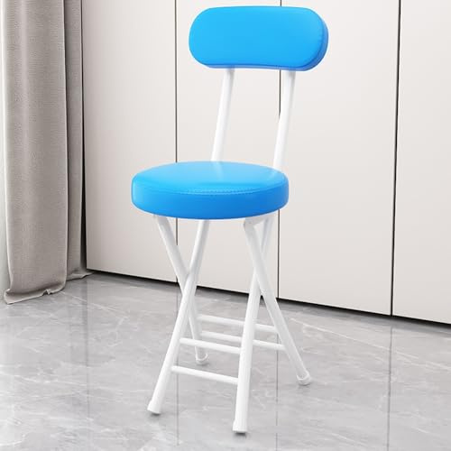 QTWLG Sgabello Pieghevole In Pelle, Sedia Pieghevole Imbottita, Sgabello Da Bar Pieghevoli Portatile Con Schienale E Poggiapiedi(Blue+White)