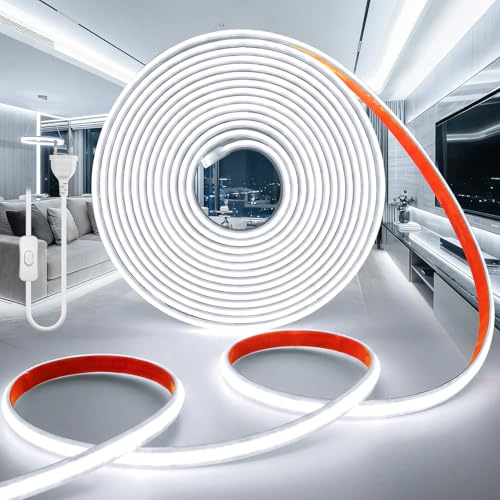 BRIMETI COB LED Streifen 2M 230V LED Strip Weiß 6000K Wasserdicht IP65 Selbstklebend Leiste Aussen Schlauch Lichtleiste Band 320LEDS/M Outdoor Lichterschlauch mit Netzteil für Schlafzimmer Küche