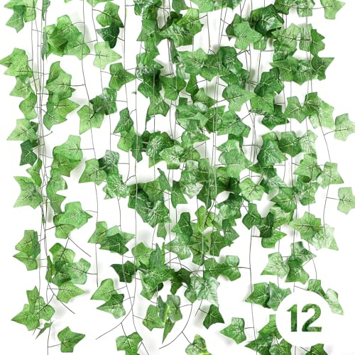Freyeeti Plantas Artificiales Decorativas Hiedra Artificial Enredaderas Artificiales Decorativas, 2m Colgantes Decoración Hojas Follaje Falsas 12 Piezas, para Cocina, Boda, Balcón, Jardín y Fiesta