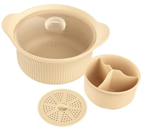 Vaporera Para Microondas - Silicona Alimenticio Con Asa - Cuenco Vaporizador Para Microondas Seguro Para Lavavajillas | Para Cocina Comida De Bebé Pasta Sopa Pescado Mariscos