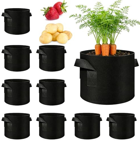 Stowetry 10 Pack 10 Gallon Vegetable Grow Bags | Breathable Nonwoven Fabric Gardening Plant Growing Bag with Handles,Tomato Potato Grow Bags for Vegetable Flower Plant Fruits