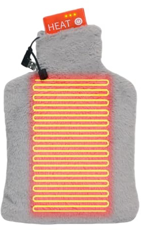 Almohadilla de Agua Caliente Temperatura Ajustable y Proteccion Contra | Bolsa Térmica de Agua Caliente para Calambres, Invierno, Hogar, Cama, Oficina, Viaje y Camping