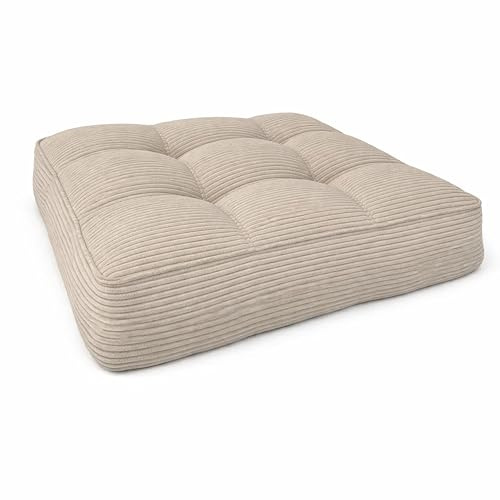 POKAR Coussin de Jardin d'Assise 70x70x10 cm en Velours Côtelé Corduroy | Galette de Chaise pour Fauteuil Rotin et Salon de Jardin | Intérieur et Extérieur | Oeko-Tex | Made in EU | Ivoire