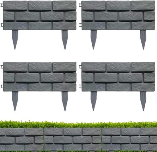 Homeponnew Kit di 4 bordure da giardino in plastica per prato, aiuole e terrazze, resistente alle intemperie, facile da installare, compatibile con layout curvo o dritto (grigio)