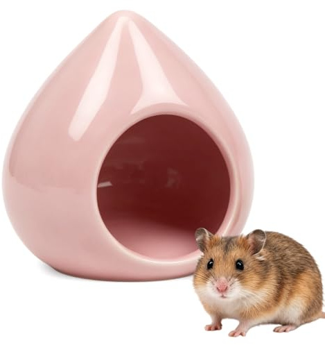 DQITJ Casa de hámster de cerámica con forma de lágrima para verano, escondite de animales pequeños para jerbos, ratones, hámster enano (rosa)