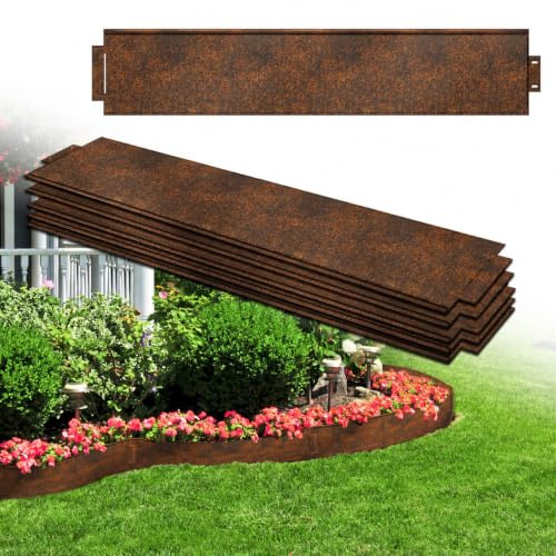 Aufun Bordatura per prato in acciaio zincato, 5 m x 15 cm, bordatura per aiuole con effetto ruggine, 5 pezzi, 100 cm x 15 cm (lunghezza x altezza), per delimitare aiuole, sentieri da giardino, alberi
