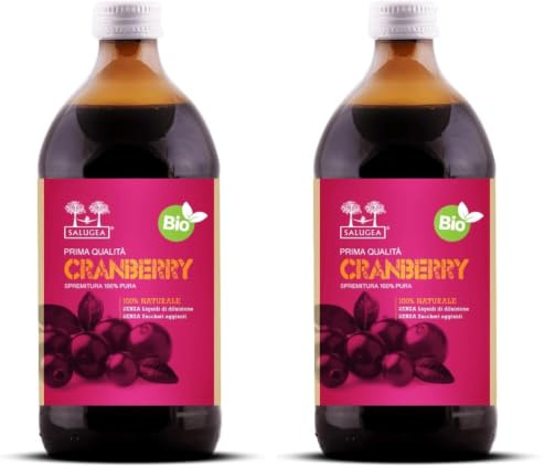 SUCCO DI CRANBERRY BIO Salugea - Mirtillo Rosso Americano - 100% Puro E Biologico - Integratore per le Vie Urinarie e Sistema Immunitario - Flacone in Vetro Scuro Farmaceutico - 500 ml