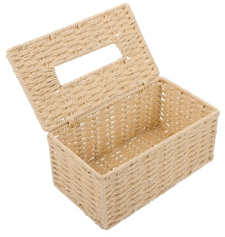 VINTORKY Boîte de Rangement pour Serviettes tissée, boîte à mouchoirs de Bureau en Ficelle de Papier Beige, Distributeur de mouchoirs pour Voiture et Maison