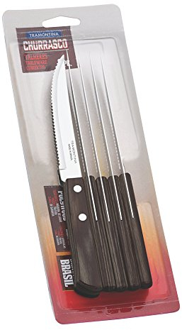 Tramontina Steakmesser Pizzamesser, Set 6-teilig, mit 6 Steakmessern aus Edelstahl, Echtholzgriff braun