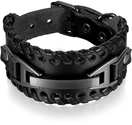 OIDEA Herren Armband Leder Armschmuck Schwarz, Braun Breite Lederarmband Surferarmband Armreifen Verstellbar
