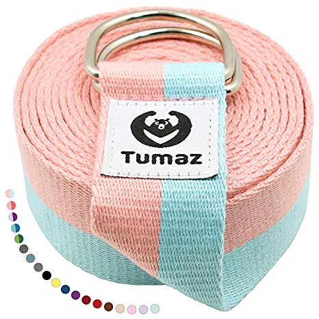 Tumaz Yoga Strap/Stretch Bands [15+ Colors, 6/8/10 Feet Options] with Extra Safe Adjustable D-Ring Buckle, Durable and Comfy Delicate Texture - Best for Daily Stretching, Physical Therapy, Fitness